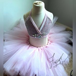 Handmade Fancy By Francesca Watson girls tutu halter pageant dress light pink